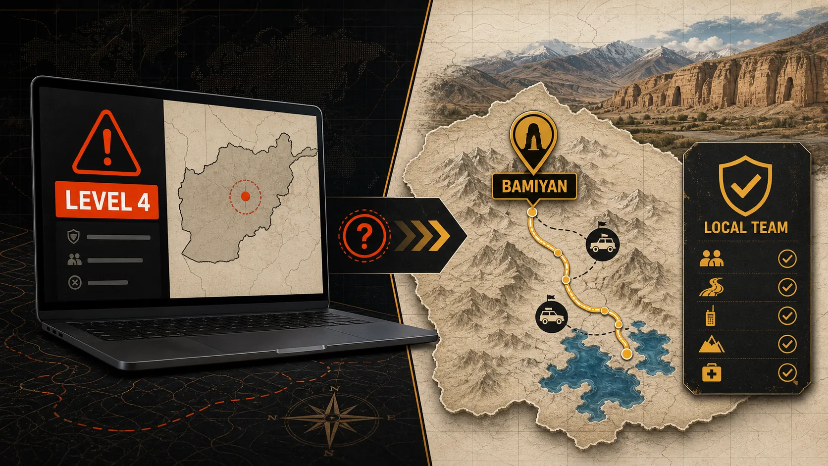 US State Department travel advisory web page on a laptop with a map of Afghanistan